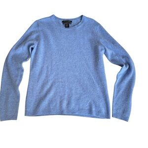 Tahari Pure Luxe 100% Cashmere Sweater Size M Blue Crew Neck Pullover
